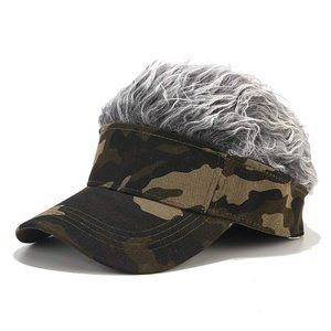 HairHat Dark Green Camo Visor with Grey Hair